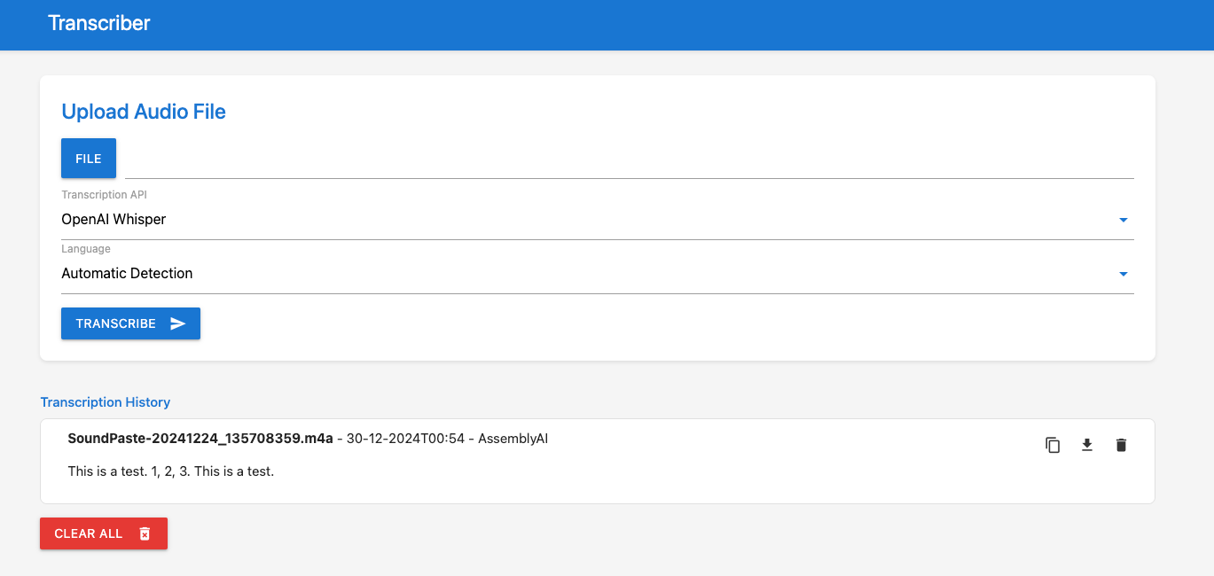Screenshot of the Transcriber App